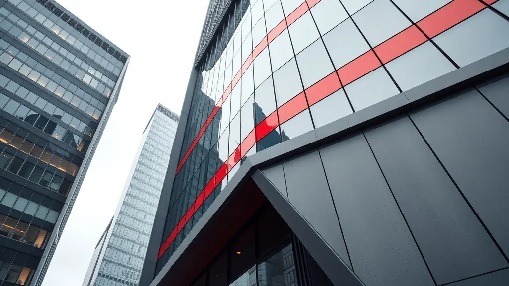 Architectural view of a modern financial district building w
