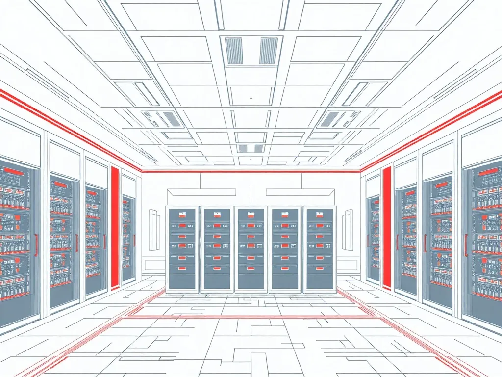 A minimalist architectural blueprint of a digital server roo